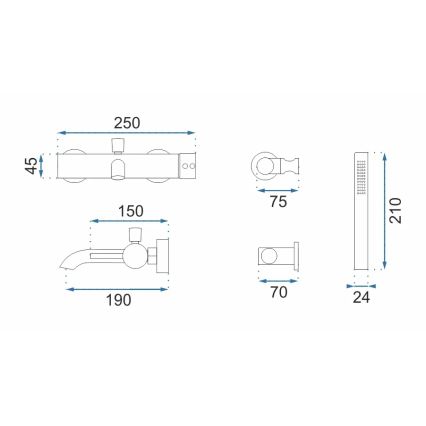 REA-B8010 - Ensemble pour baignoire LUNGO doré brossé