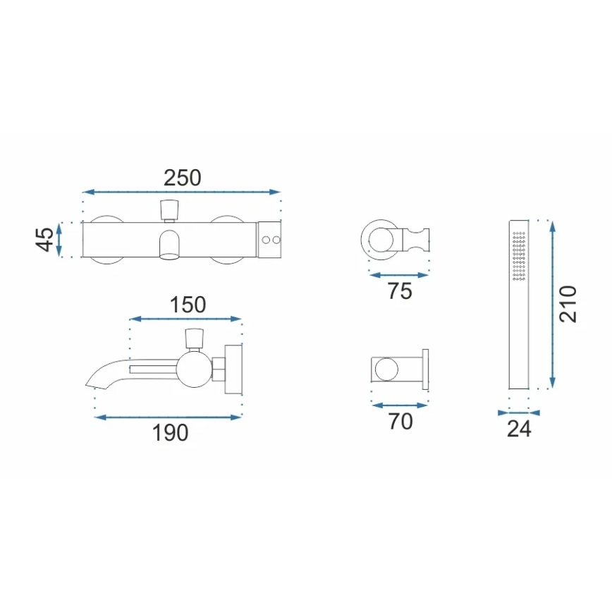 REA-B8010 - Ensemble pour baignoire LUNGO doré brossé