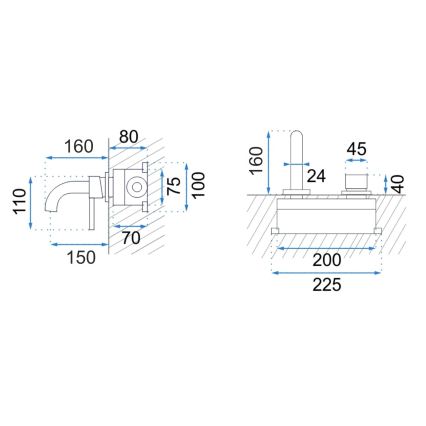 REA-B8652 - Mitigeur encastré pour lavabo LUNGO, finition dorée brossée