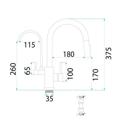 REA-B8989 - Mitigeur d'évier avec douchette extractible et système de filtration ECO FRESH, 37,5 cm, doré