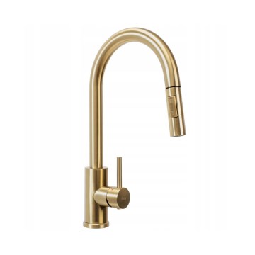REA-B9842 - Robinet d'évier sans contact avec douchette extractible FRESH TOUCH 37 cm, 4 piles AA, finition dorée brossée