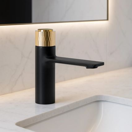 REA-B9987 - Mitigeur de lavabo STORM 16,5 cm noir/doré
