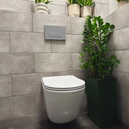 REA-C1259 - WC suspendu CARLO MINI TORNADO RIMLESS avec abattant, en céramique finition blanc brillant