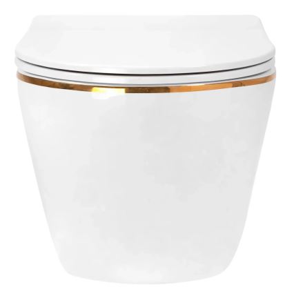 REA-C6806 - WC suspendu avec abattant CARLO MINI TORNADO RIMLESS céramique/blanc/doré