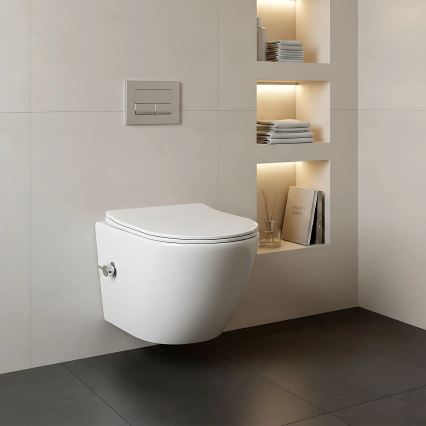 REA-C9701 - WC suspendu avec douchette hygiénique et abattant CARLO LUX céramique/blanc