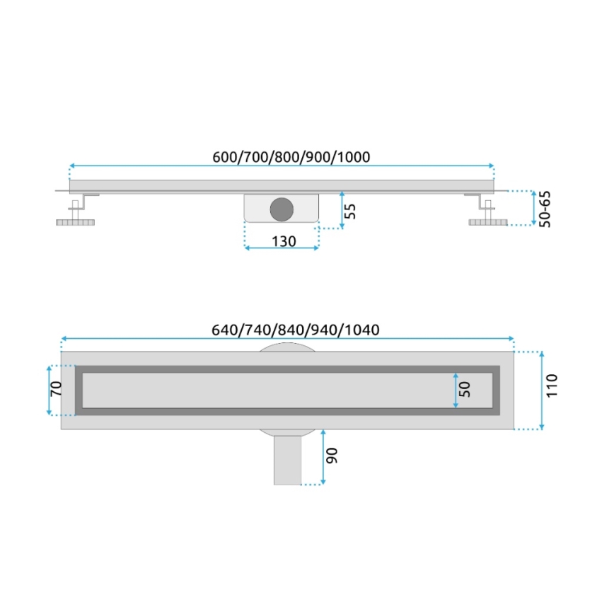 REA-G2704 - Caniveau d'évacuation linéaire NEOX PRO 90 cm en acier inoxydable, finition or brossé