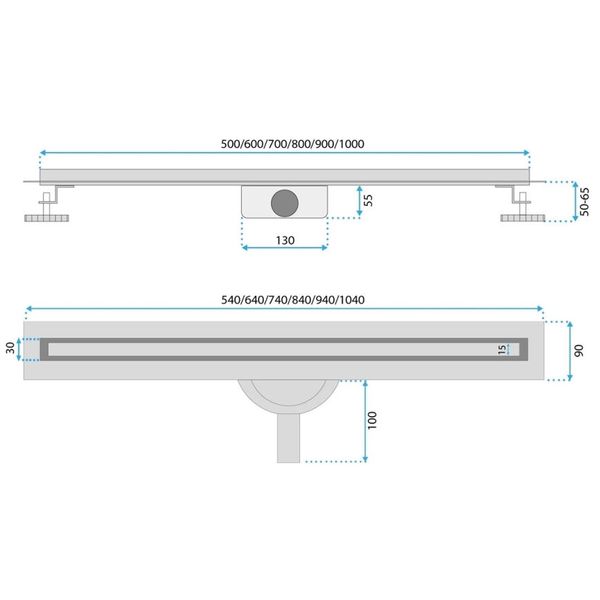 REA-G2714 - Caniveau d'évacuation NEOX SLIM 70 cm en acier inoxydable / finition dorée brossée