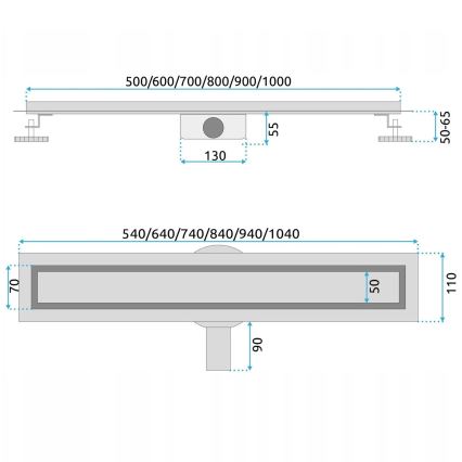 REA-G5810 - Caniveau d'évacuation NEOX PRO 90 cm, finition nickel