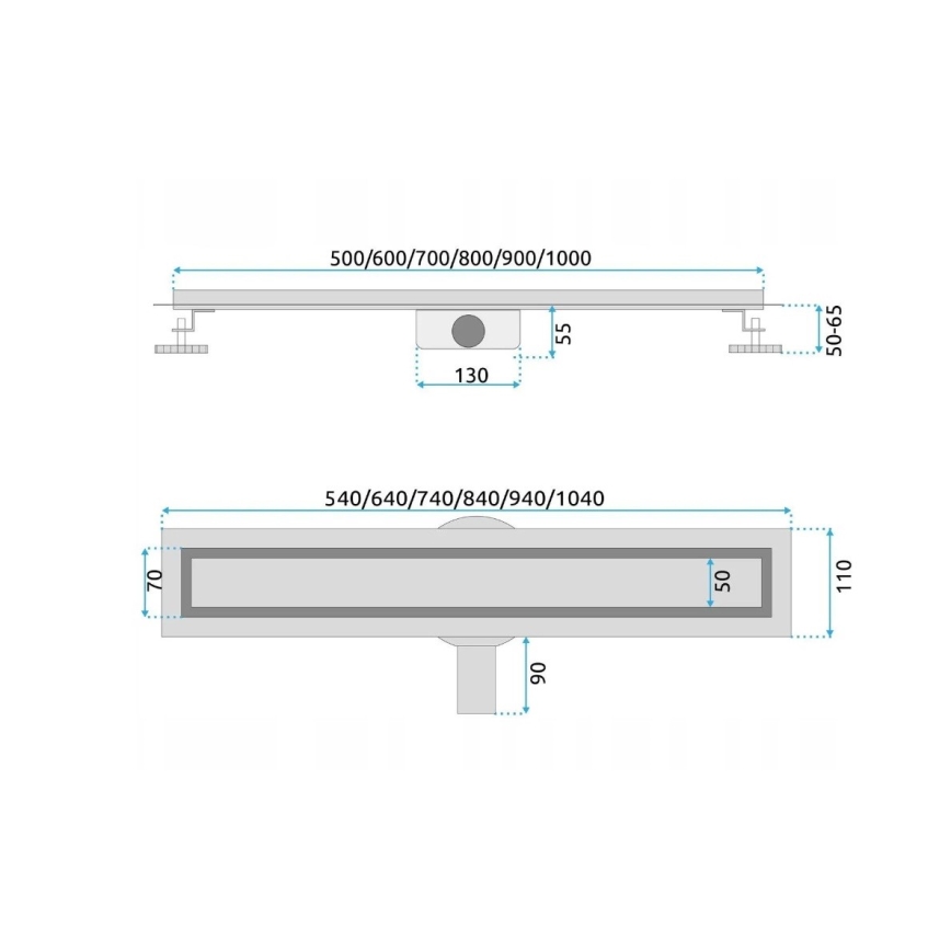 REA-G7802 - Caniveau d'évacuation NEOX PRO 70 cm en acier inoxydable/noir