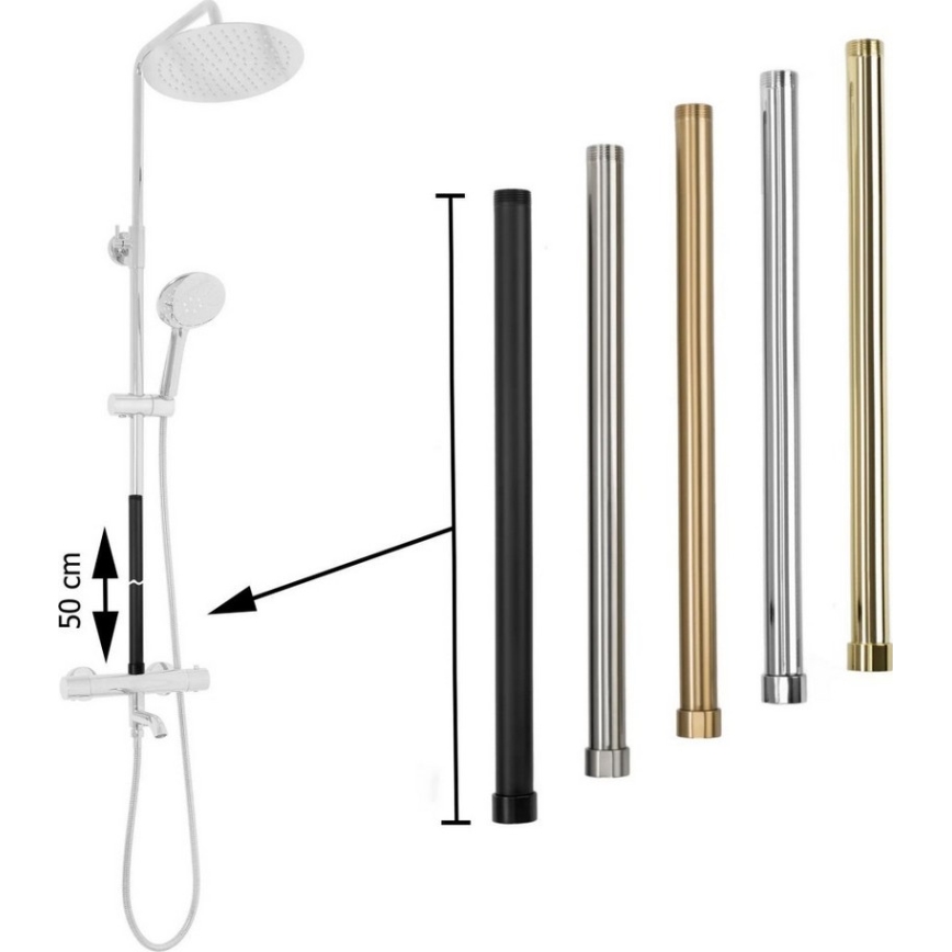 REA-K0891-Barre d'extension pour ensemble douche/baignoire 51,5 cm fini doré brossé