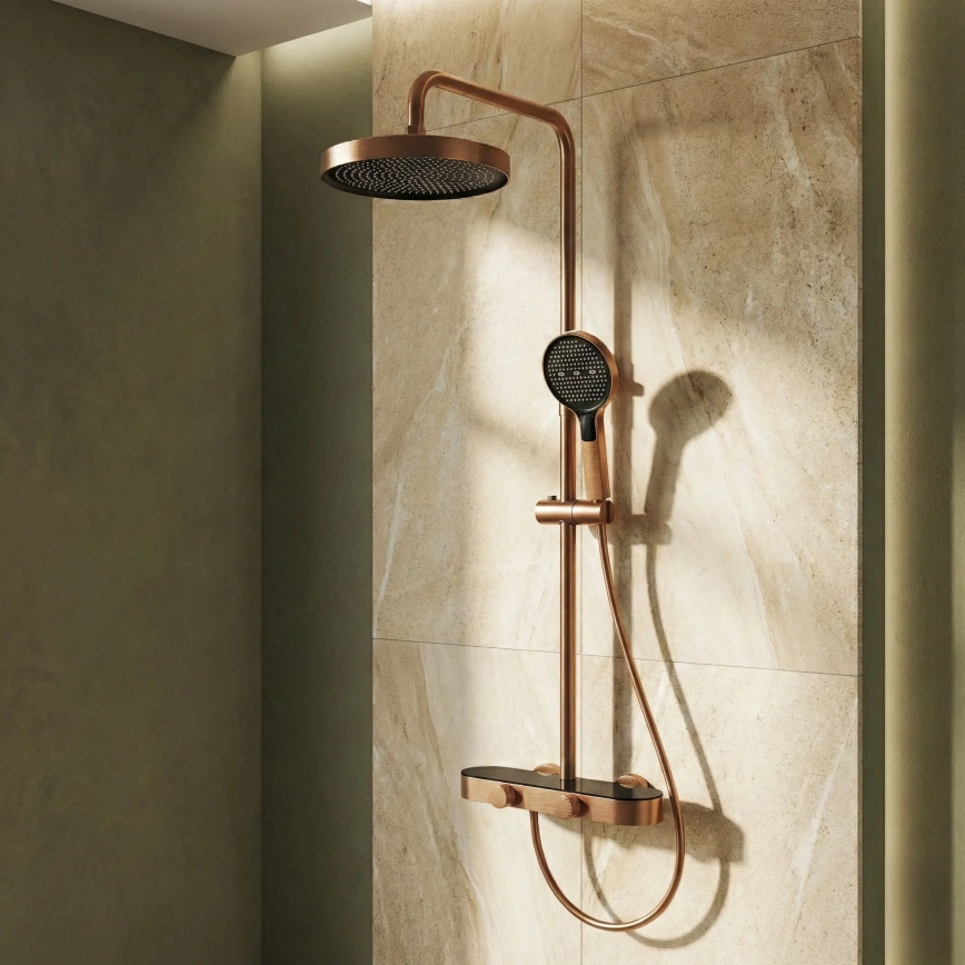 REA-P0362 - Ensemble de douche avec mitigeur CREO en cuivre brossé