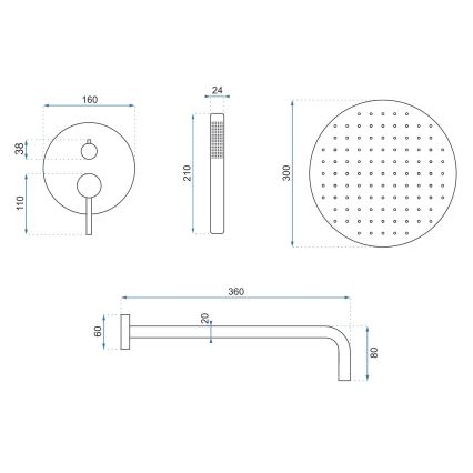 REA-P4100 - Ensemble de douche avec mitigeur encastré LUNGO noir