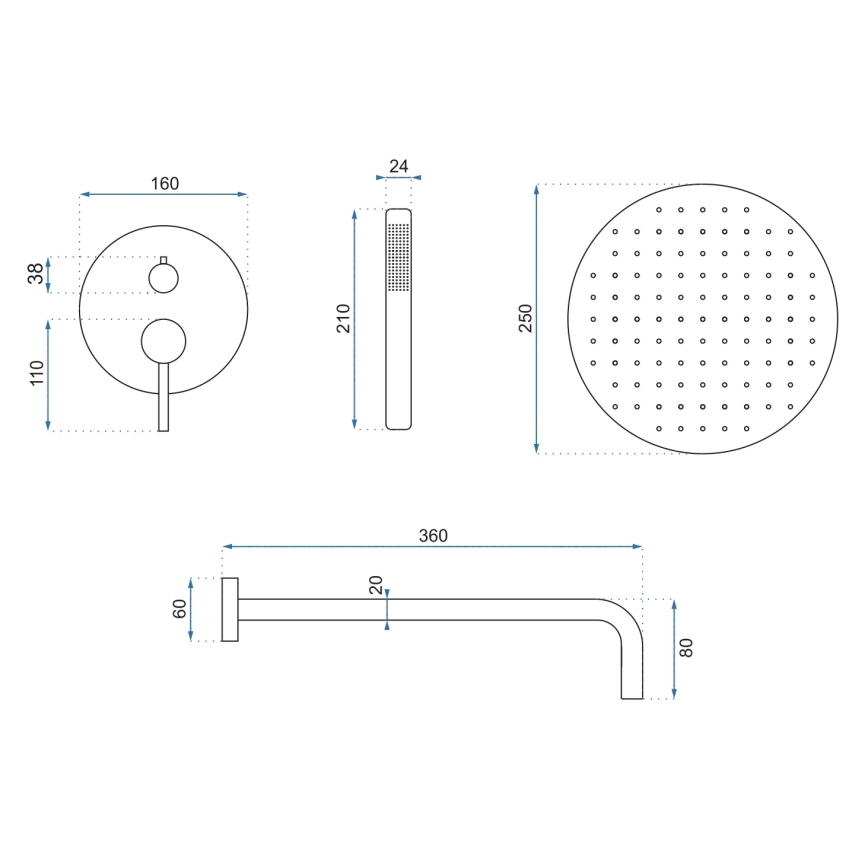 REA-P4110 - Ensemble de douche avec mitigeur encastré LUNGO doré