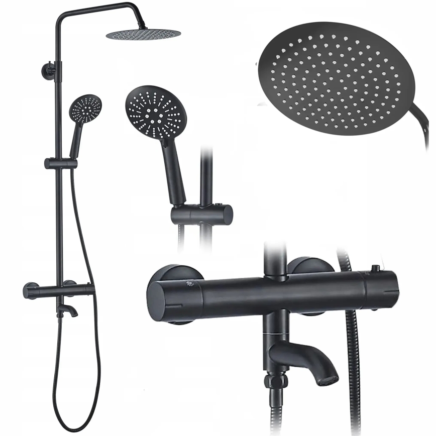 REA-P4113 - Kit de douche avec mitigeur thermostatique LUNGO noir mat