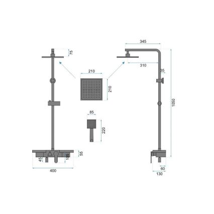 REA-P4121 - Ensemble de douche avec mitigeur BRAVO doré brossé