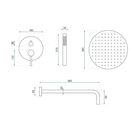 REA-P4160 - Ensemble de douche avec mitigeur encastré LUNGO, finition dorée brossée