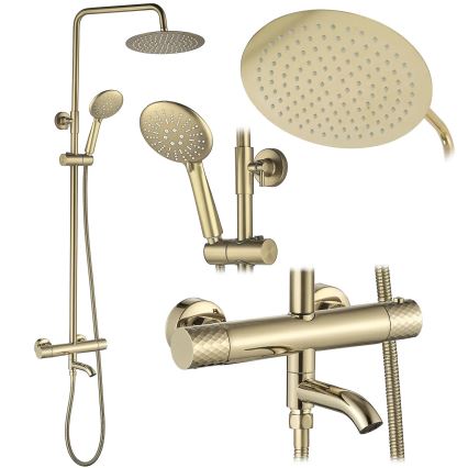 REA-P5960 - Ensemble de douche avec mitigeur thermostatique LUNGO DIAMOND, finition dorée