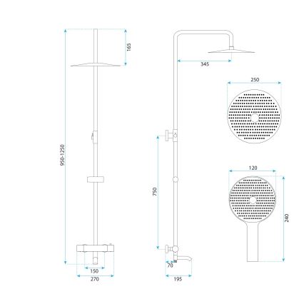REA-P5960 - Ensemble de douche avec mitigeur thermostatique LUNGO DIAMOND, finition dorée