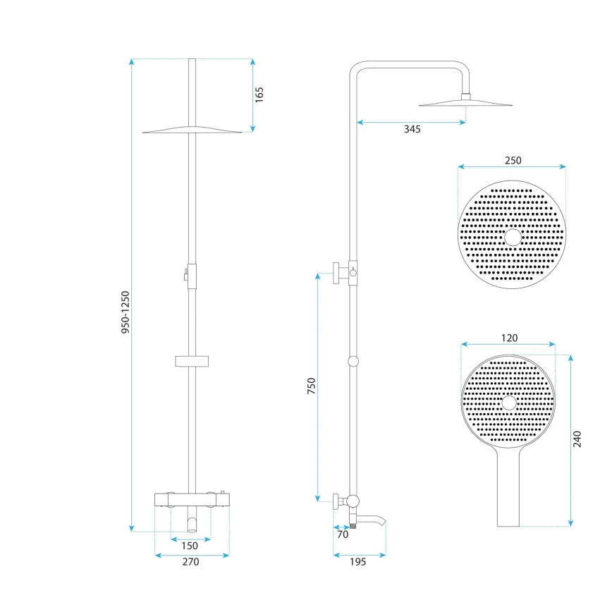 REA-P5960 - Ensemble de douche avec mitigeur thermostatique LUNGO DIAMOND, finition dorée