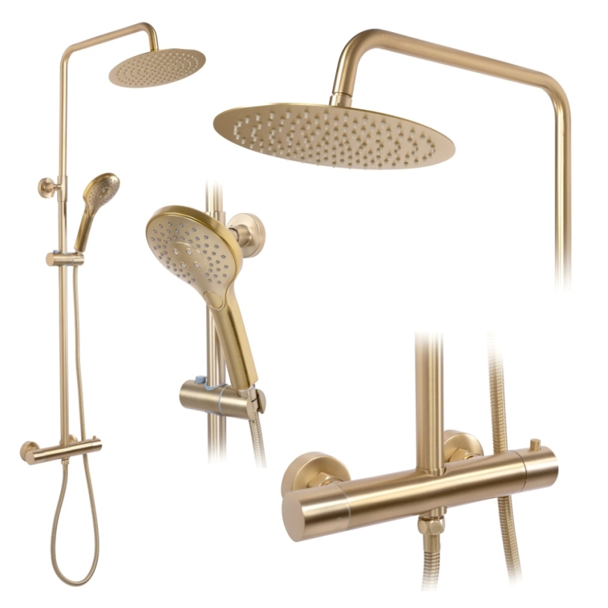 REA-P6602 - Ensemble de douche avec mitigeur thermostatique VINCENT, finition dorée brossée
