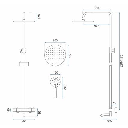 REA-P6604 - Kit de douche LUNGO avec mitigeur thermostatique, finition dorée brossée