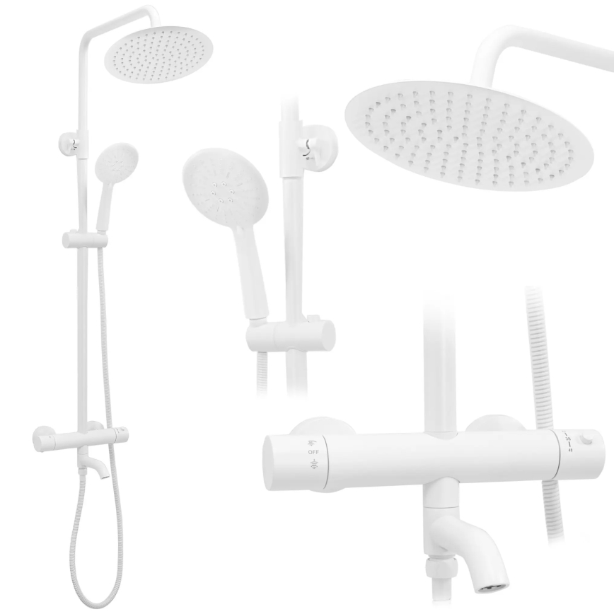 REA-P6608 - Ensemble de douche avec mitigeur thermostatique LUNGO blanc mat