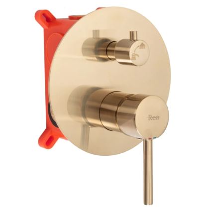 REA-P6609 - Ensemble de douche LUNGO avec mitigeur thermostatique encastré, finition or brossé