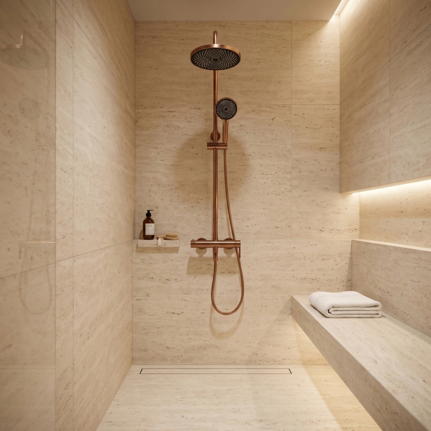 REA-P8715 - Ensemble de douche ARCOS avec mitigeur, finition cuivre brossé