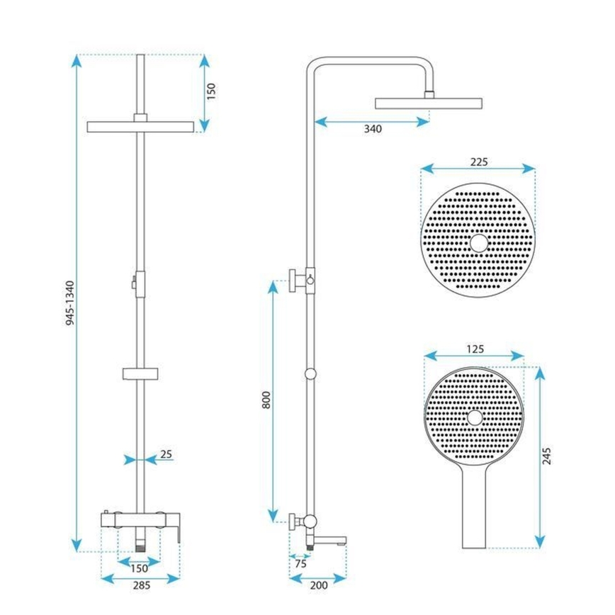 REA-P8715 - Ensemble de douche ARCOS avec mitigeur, finition cuivre brossé