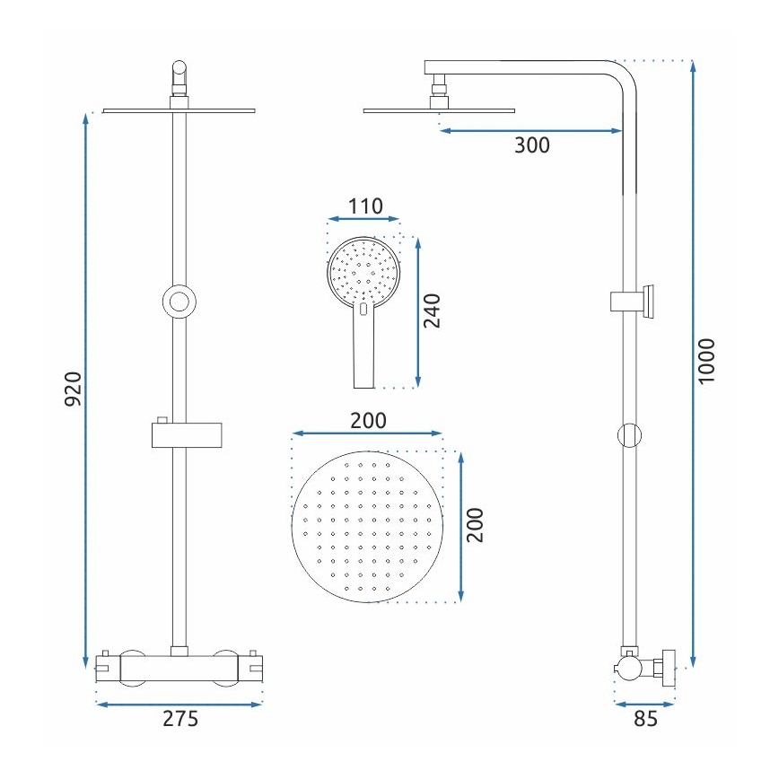 REA-P8804 - Ensemble de douche avec mitigeur thermostatique BLISS noir mat