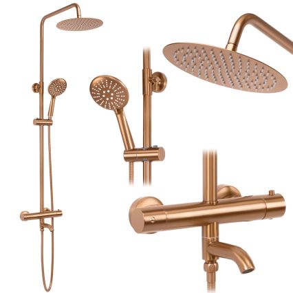 REA-P8807 - Ensemble de douche LUNGO avec mitigeur thermostatique, finition cuivre brossé