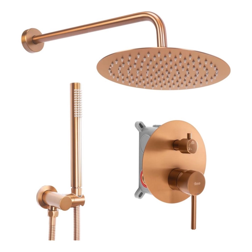 REA-P8809 - Ensemble de douche LUNGO avec mitigeur encastré, finition cuivre brossé