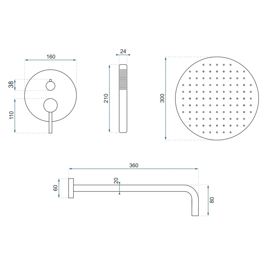 REA-P8809 - Ensemble de douche LUNGO avec mitigeur encastré, finition cuivre brossé