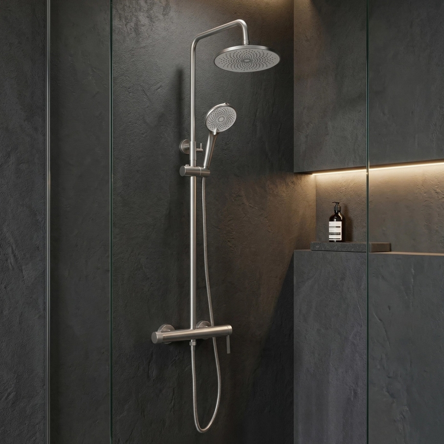 REA-P9498 - Ensemble de douche RIVO avec mitigeur en acier brossé