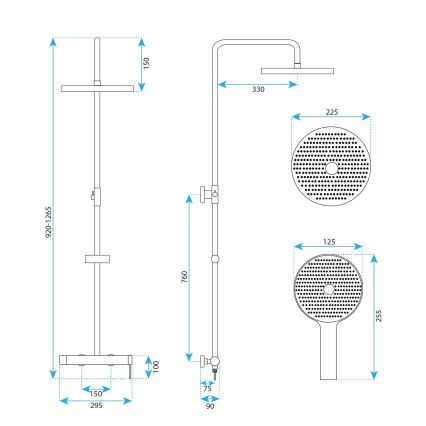 REA-P9498 - Ensemble de douche RIVO avec mitigeur en acier brossé
