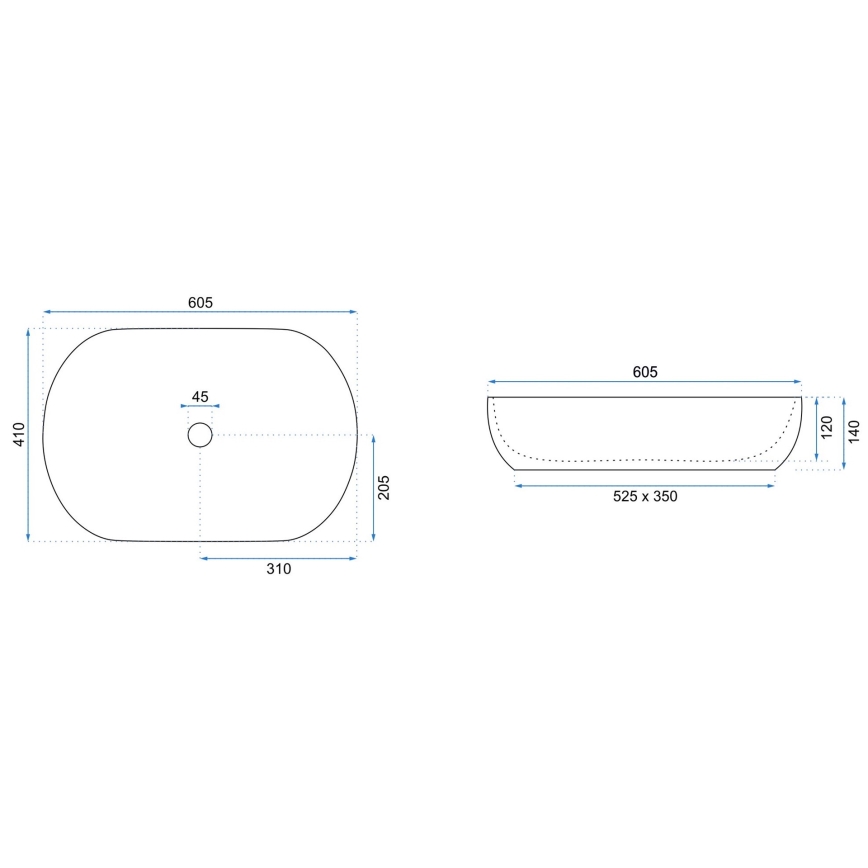 REA-U0024 - Vasque à poser CLEO 41 x 60,5 cm en céramique / blanc brillant