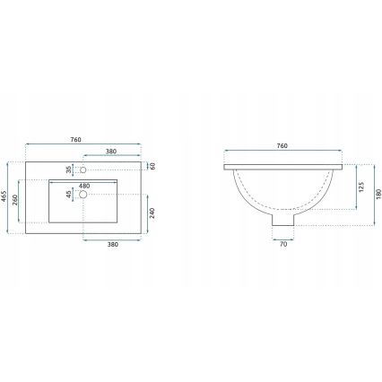 REA-U0040 - Lavabo encastré DAFNE 46,5x76 cm céramique/blanc brillant