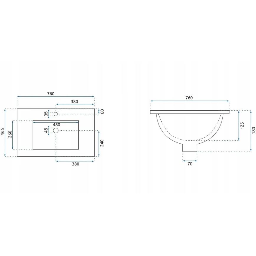 REA-U0040 - Lavabo encastré DAFNE 46,5x76 cm céramique/blanc brillant