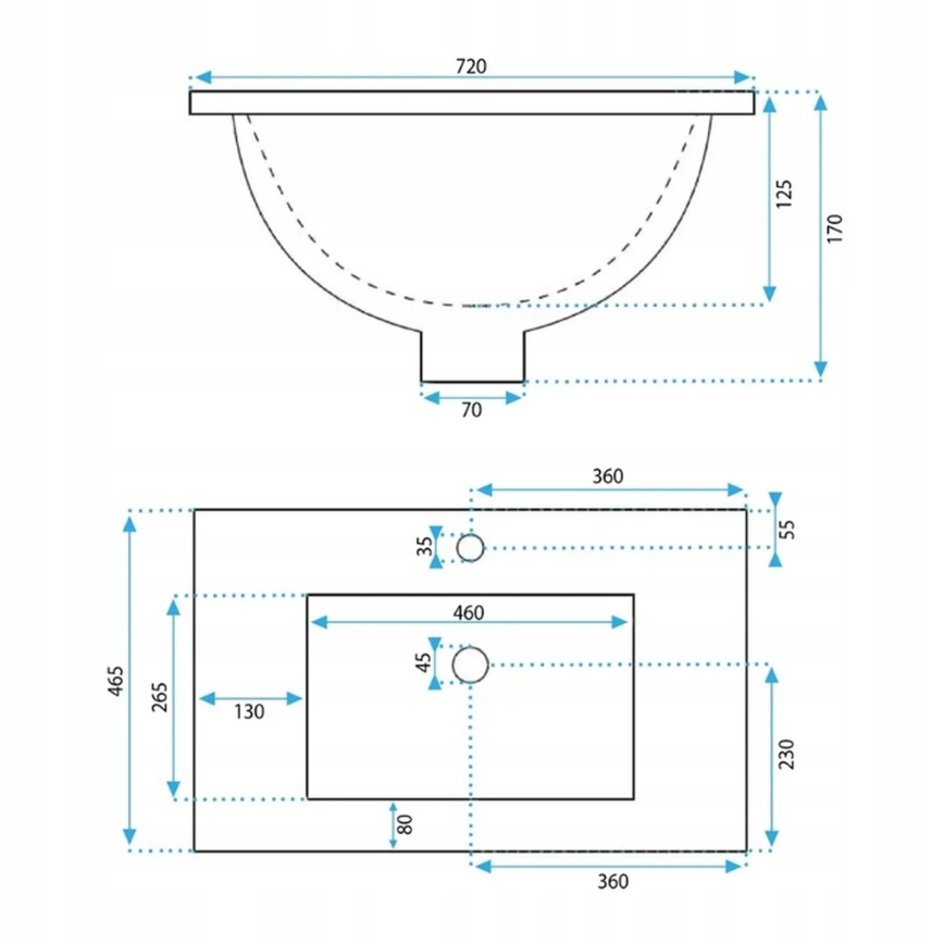 REA-U0190 - Lavabo encastré DAFNE 46,5x72 cm céramique/blanc brillant