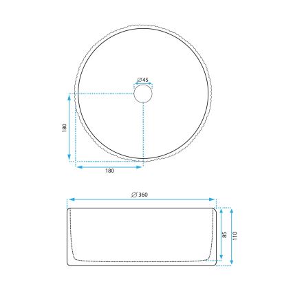REA-U0601 - Vasque à poser DELIA 36 cm, blanc brillant à effet pierre