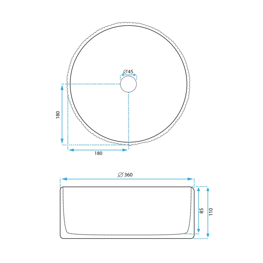 REA-U0601 - Vasque à poser DELIA 36 cm, blanc brillant à effet pierre