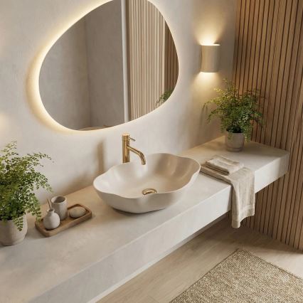 REA-U0617 - Vasque à poser PEARL 38 x 50,5 cm céramique/beige/aspect pierre