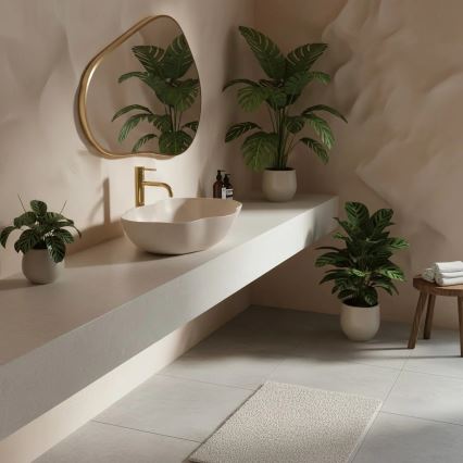 REA-U0617 - Vasque à poser PEARL 38 x 50,5 cm céramique/beige/aspect pierre