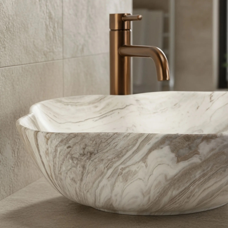 REA-U0618 - Vasque à poser PEARL 38x50,5 cm céramique/beige/effet pierre