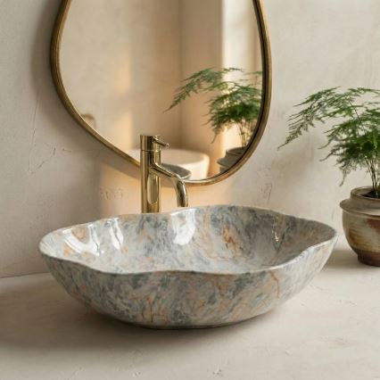 REA-U0620 - Vasque à poser PEARL 38x50,5 cm céramique/gris/beige/effet pierre