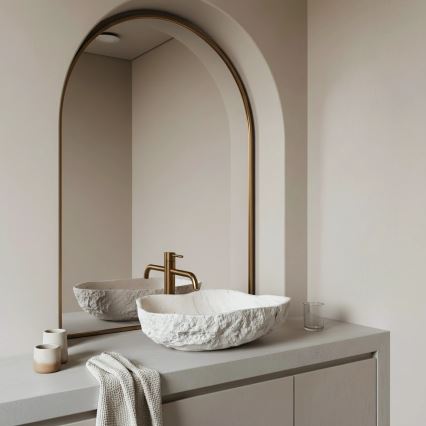 REA-U0642 - Vasque à poser ISLA 37x49 cm blanc/beige/aspect pierre