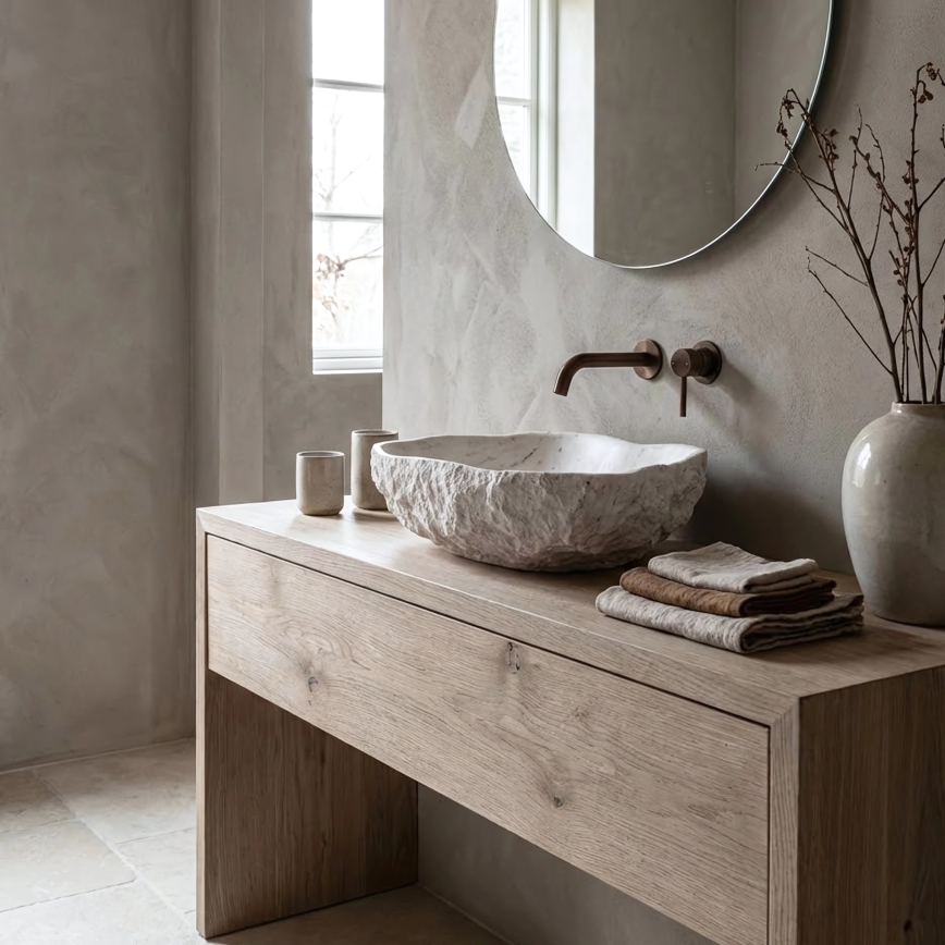 REA-U0642 - Vasque à poser ISLA 37x49 cm blanc/beige/aspect pierre