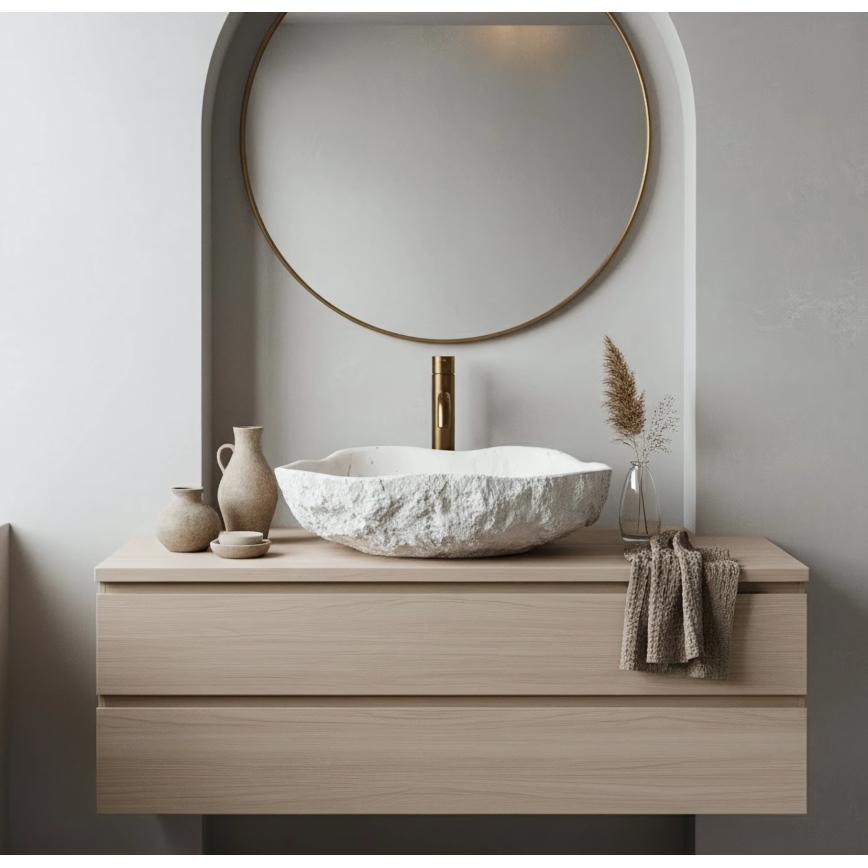 REA-U0642 - Vasque à poser ISLA 37x49 cm blanc/beige/aspect pierre