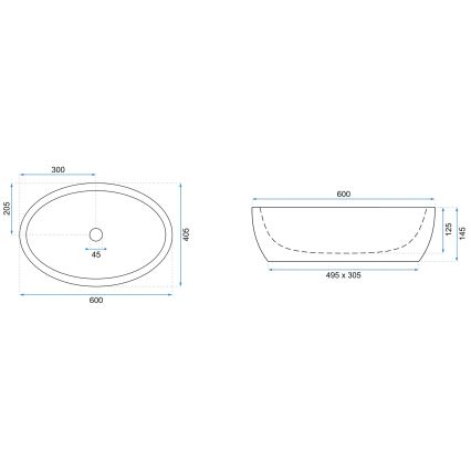 REA-U0656 - Vasque à poser MELANIA 40,5x60 cm céramique/blanc brillant
