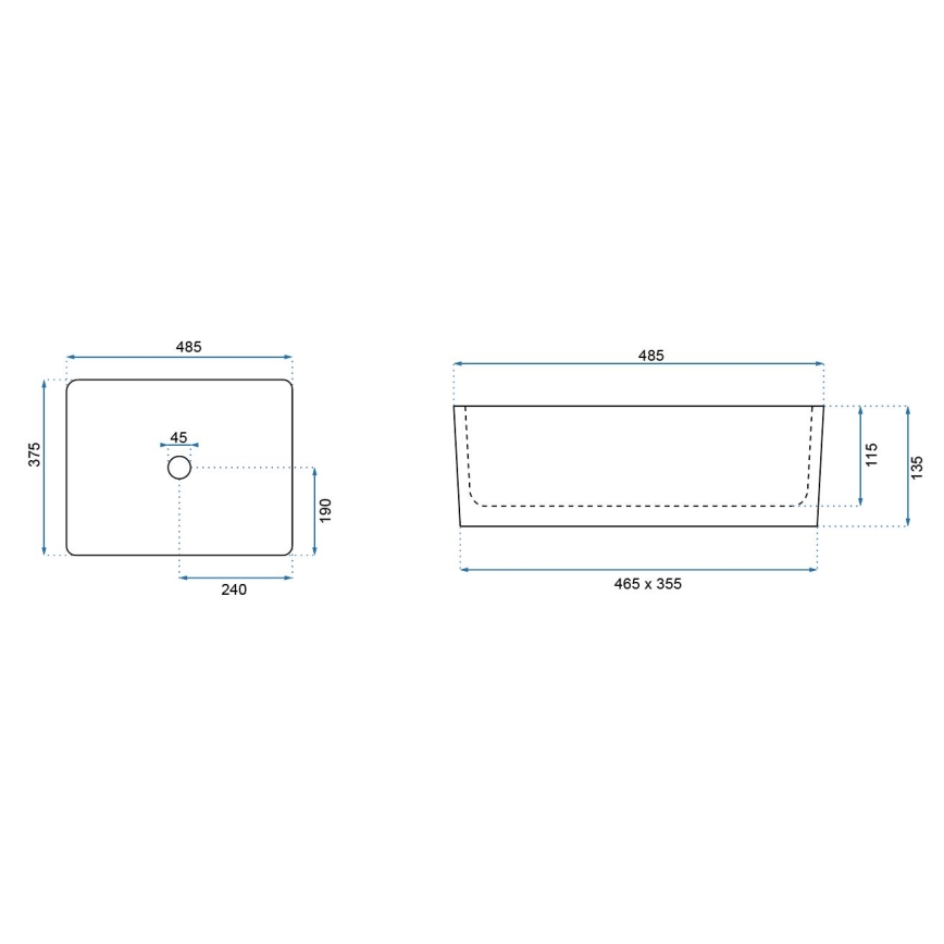 REA-U0669 - Lavabo à poser ANITA 37,5x48,5 cm céramique/blanc brillant